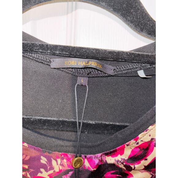 Large Kobi Halperin Susie Floral Print Contrast Sleeve Top $275 retail - Picture 7 of 10